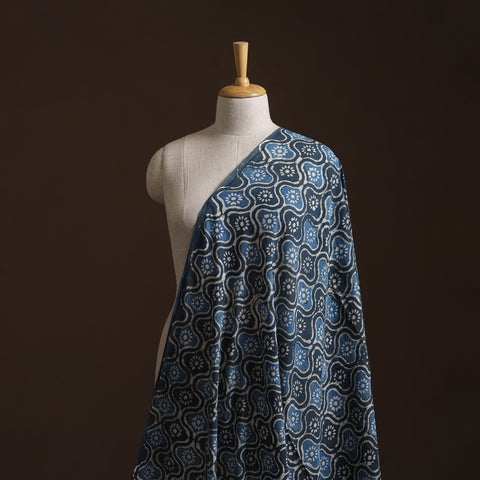 Pure Mul Cotton Bagru Indigo Hand Block Print Natural Dyed Fabric 05
