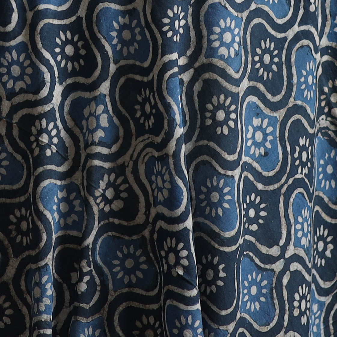 Blue - Pure Mul Cotton Bagru Indigo Hand Block Print Natural Dyed Fabric 05