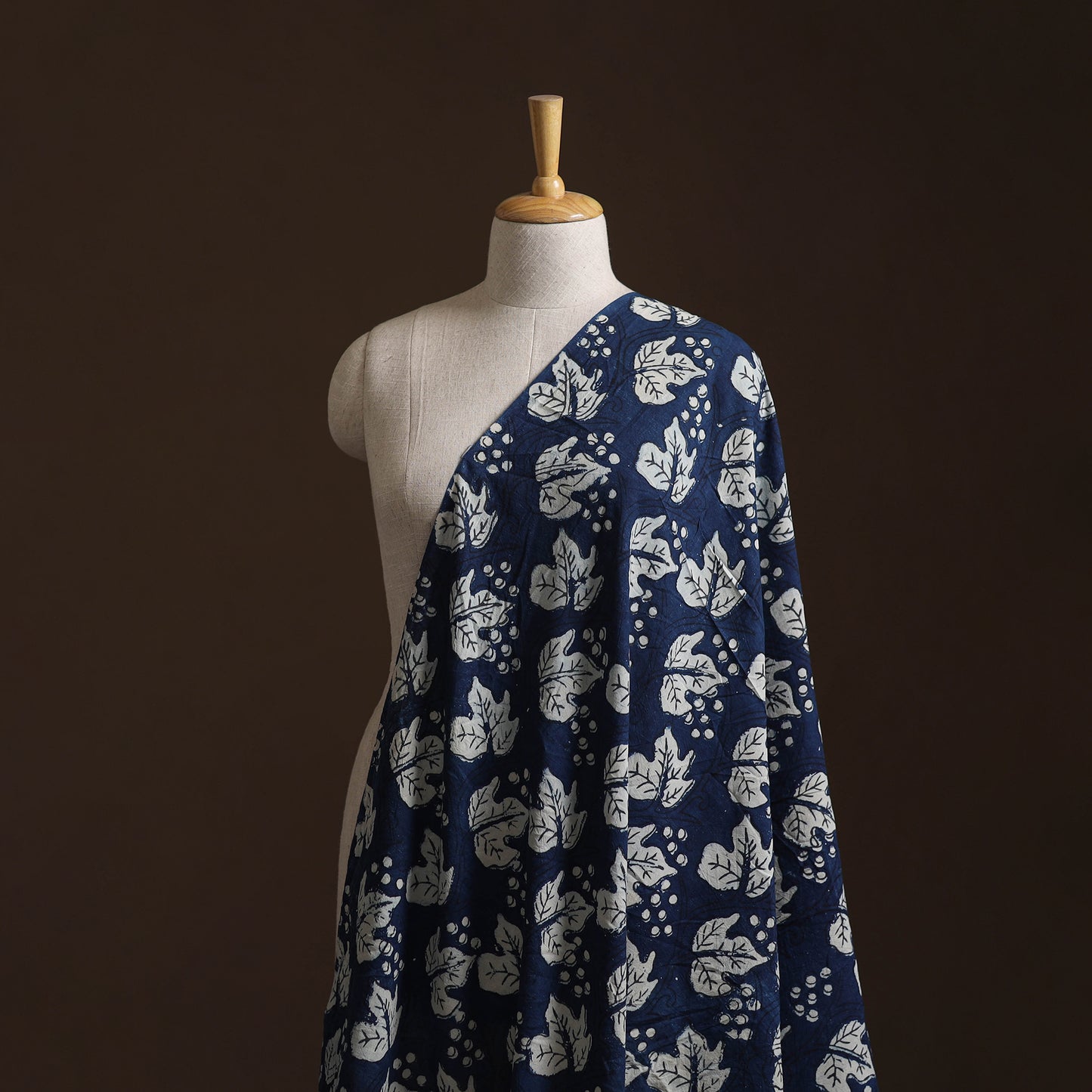 Blue - Pure Mul Cotton Bagru Indigo Hand Block Print Natural Dyed Fabric 06