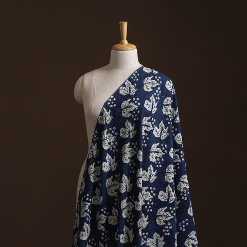 Blue - Pure Mul Cotton Bagru Indigo Hand Block Print Natural Dyed Fabric 06