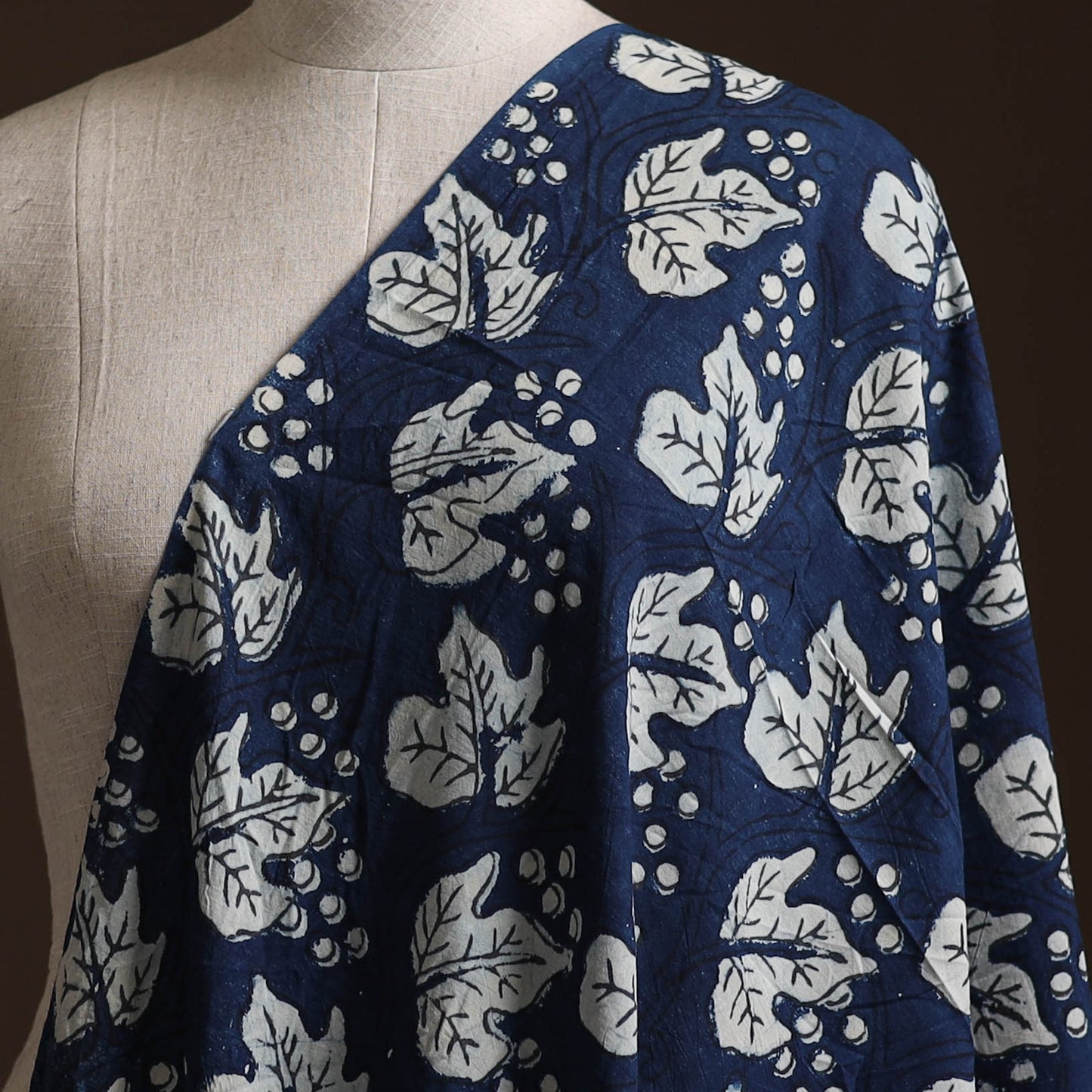 Blue - Pure Mul Cotton Bagru Indigo Hand Block Print Natural Dyed Fabric 06