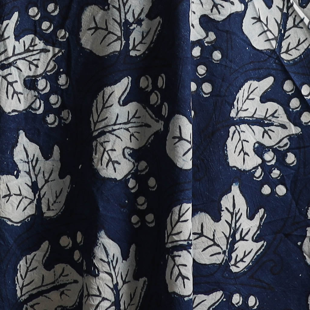 Blue - Pure Mul Cotton Bagru Indigo Hand Block Print Natural Dyed Fabric 06