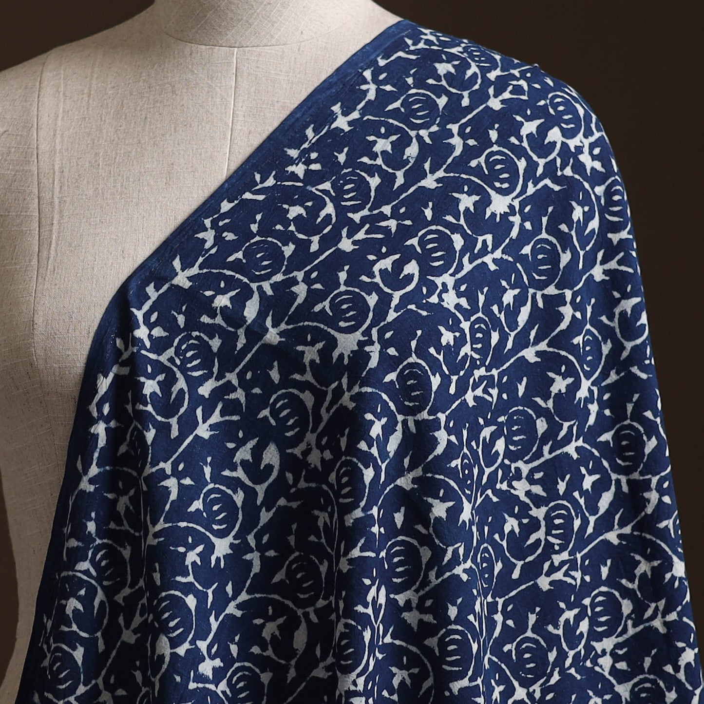 Blue - Pure Mul Cotton Bagru Indigo Hand Block Print Natural Dyed Fabric 07