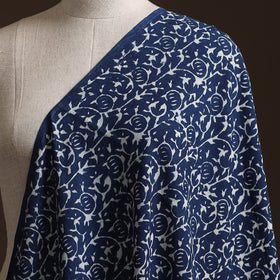 Blue - Pure Mul Cotton Bagru Indigo Hand Block Print Natural Dyed Fabric 07