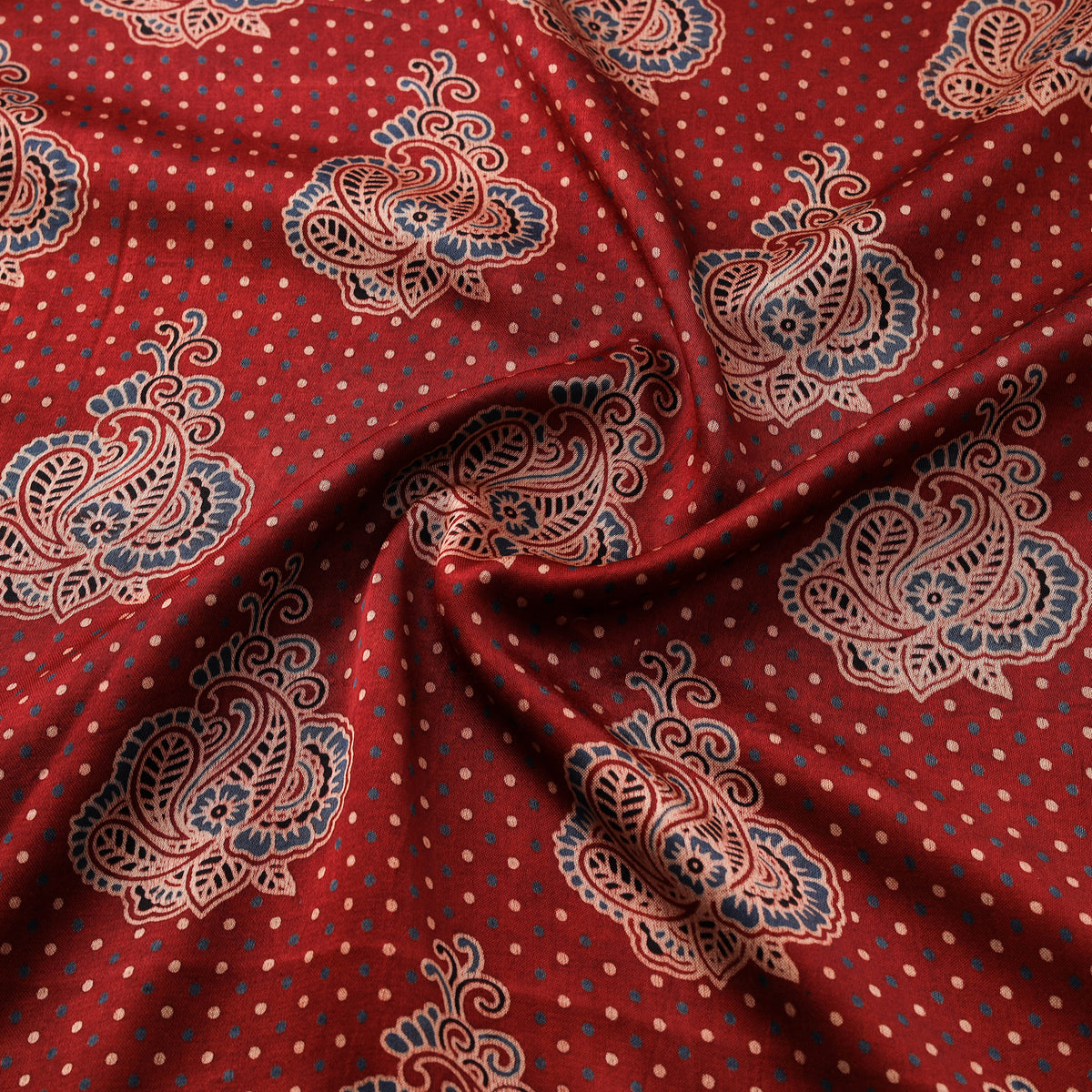Kutch Hand Block Ajrakh Print Natural Dyed Mashru Silk Fabric 04
