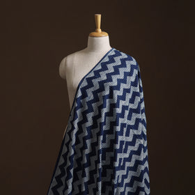 Grey - Blue - Pure Mul Cotton Bagru Indigo Hand Block Print Natural Dyed Fabric 08