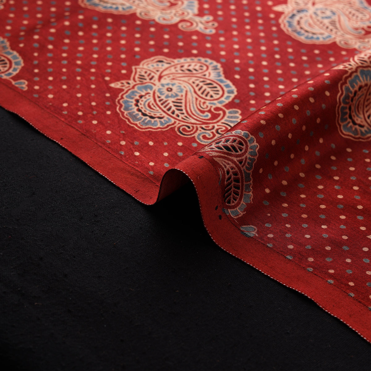 Kutch Hand Block Ajrakh Print Natural Dyed Mashru Silk Fabric 04