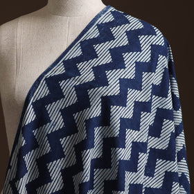 Grey - Blue - Pure Mul Cotton Bagru Indigo Hand Block Print Natural Dyed Fabric 08