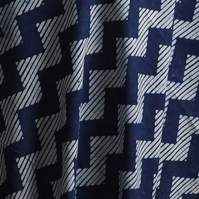 Grey - Blue - Pure Mul Cotton Bagru Indigo Hand Block Print Natural Dyed Fabric 08