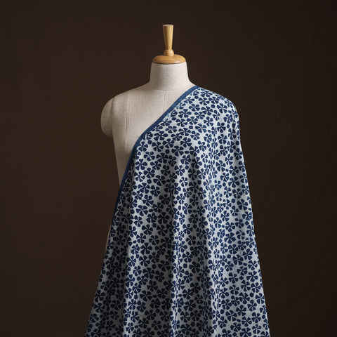 Pure Mul Cotton Bagru Indigo Hand Block Print Natural Dyed Fabric 09