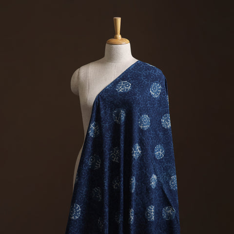 Blue - Pure Mul Cotton Bagru Indigo Hand Block Print Natural Dyed Fabric 10