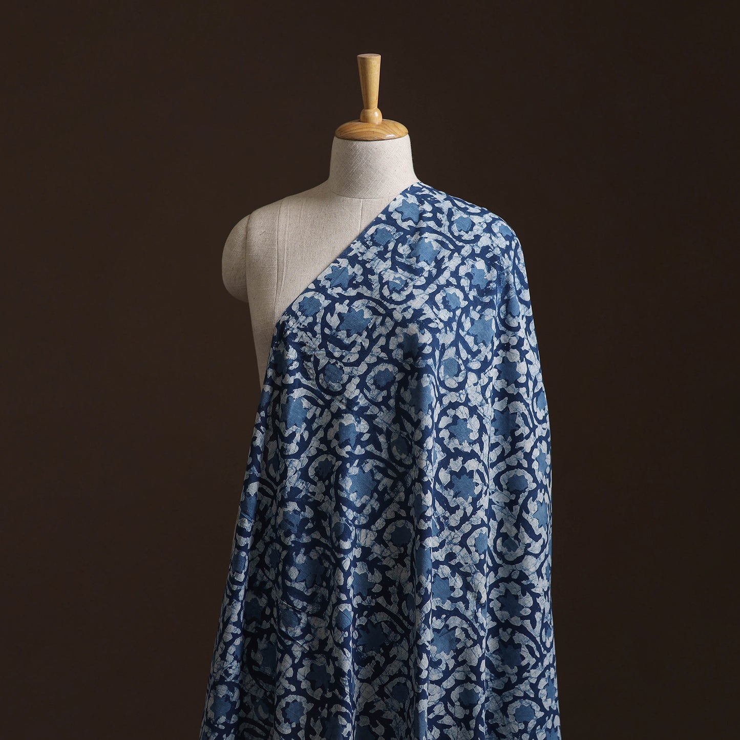 Blue - Pure Mul Cotton Bagru Indigo Hand Block Print Natural Dyed Fabric 12