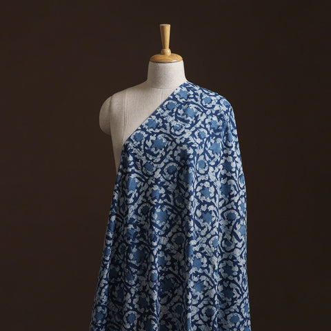 Blue - Pure Mul Cotton Bagru Indigo Hand Block Print Natural Dyed Fabric 12