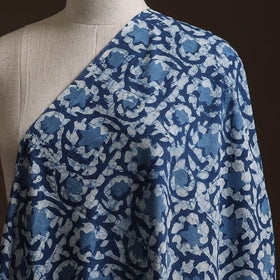 Blue - Pure Mul Cotton Bagru Indigo Hand Block Print Natural Dyed Fabric 12