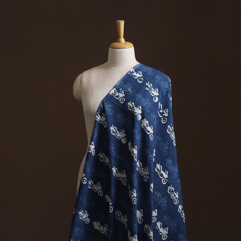 Pure Mul Cotton Bagru Indigo Hand Block Print Natural Dyed Fabric 14