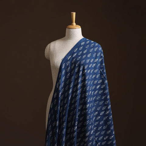 Pure Mul Cotton Bagru Indigo Hand Block Print Natural Dyed Fabric 15