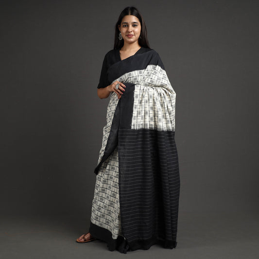 White - Pochampally Ikat Weave Handloom Cotton Saree