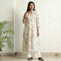 White - Sanganeri Block Printed Mul Cotton A-Line Kurta