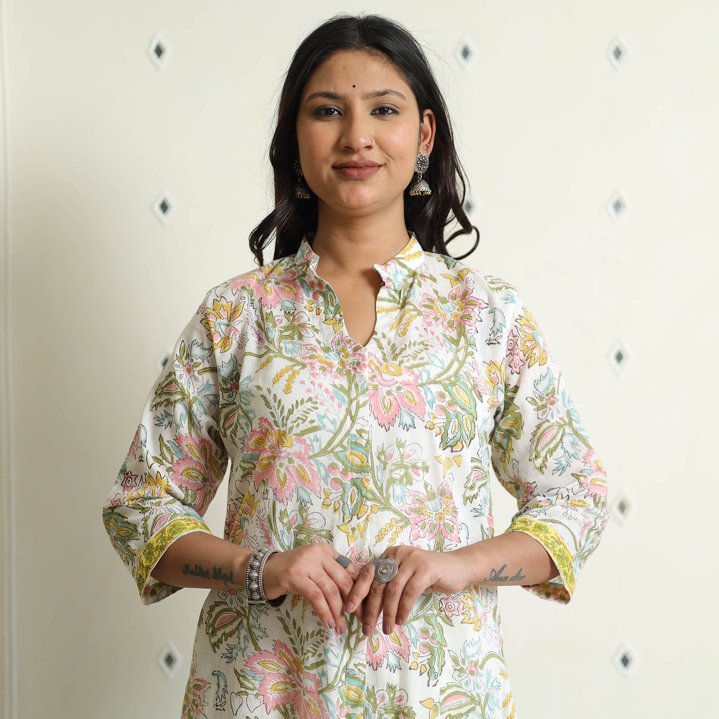 White - Sanganeri Block Printed Mul Cotton A-Line Kurta