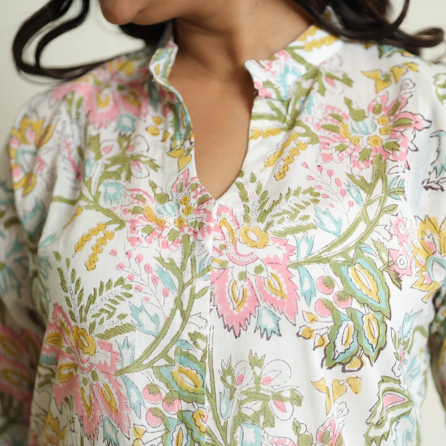 White - Sanganeri Block Printed Mul Cotton A-Line Kurta
