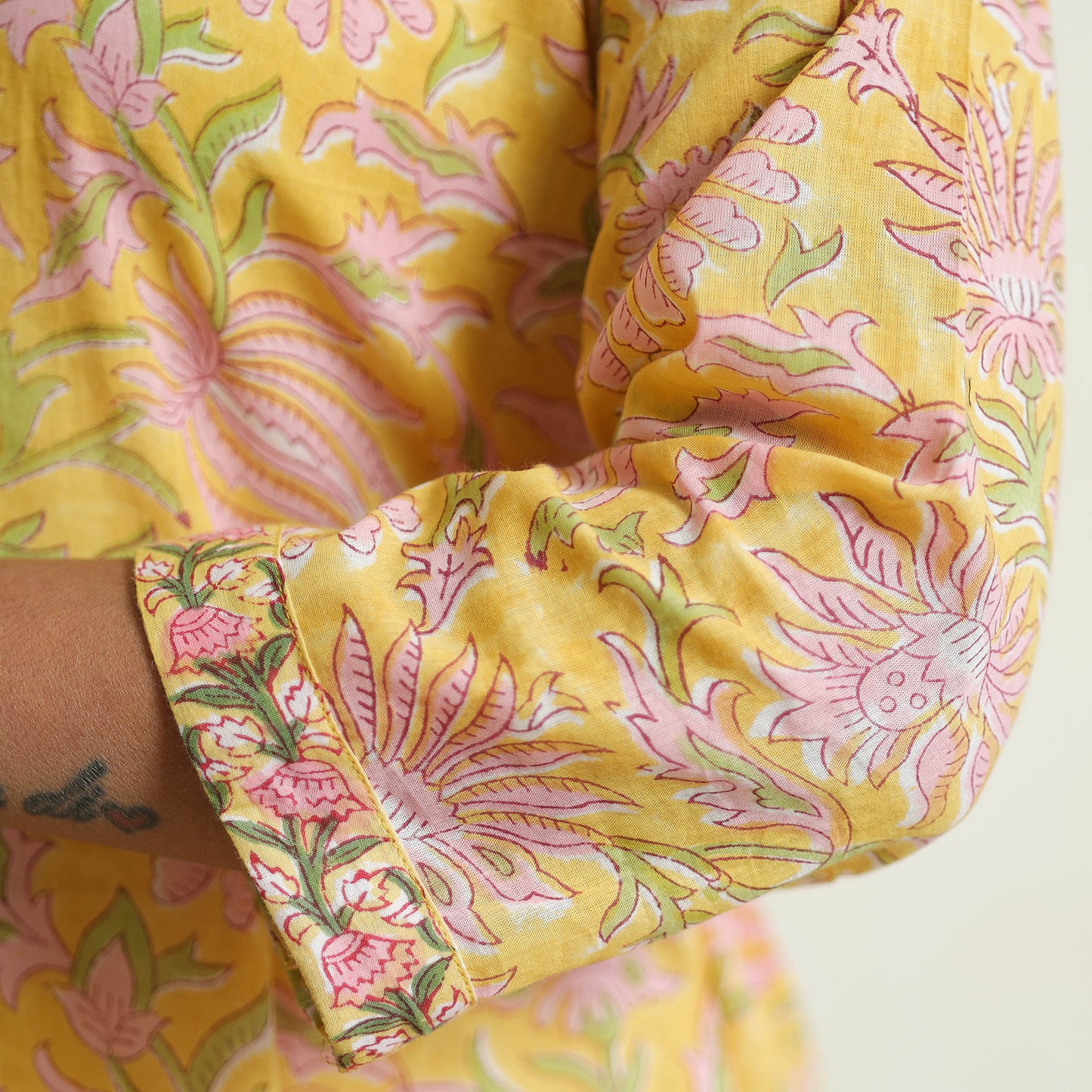 Yellow - Sanganeri Block Printed Mul Cotton A-Line Kurta
