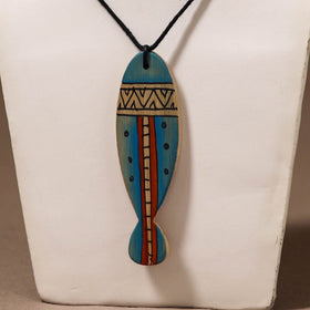 Kerala Mural Handpainted Bamboo Fish Necklace 140
