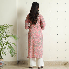 Light Pink - Sanganeri Block Printed Mul Cotton Straight Kurta