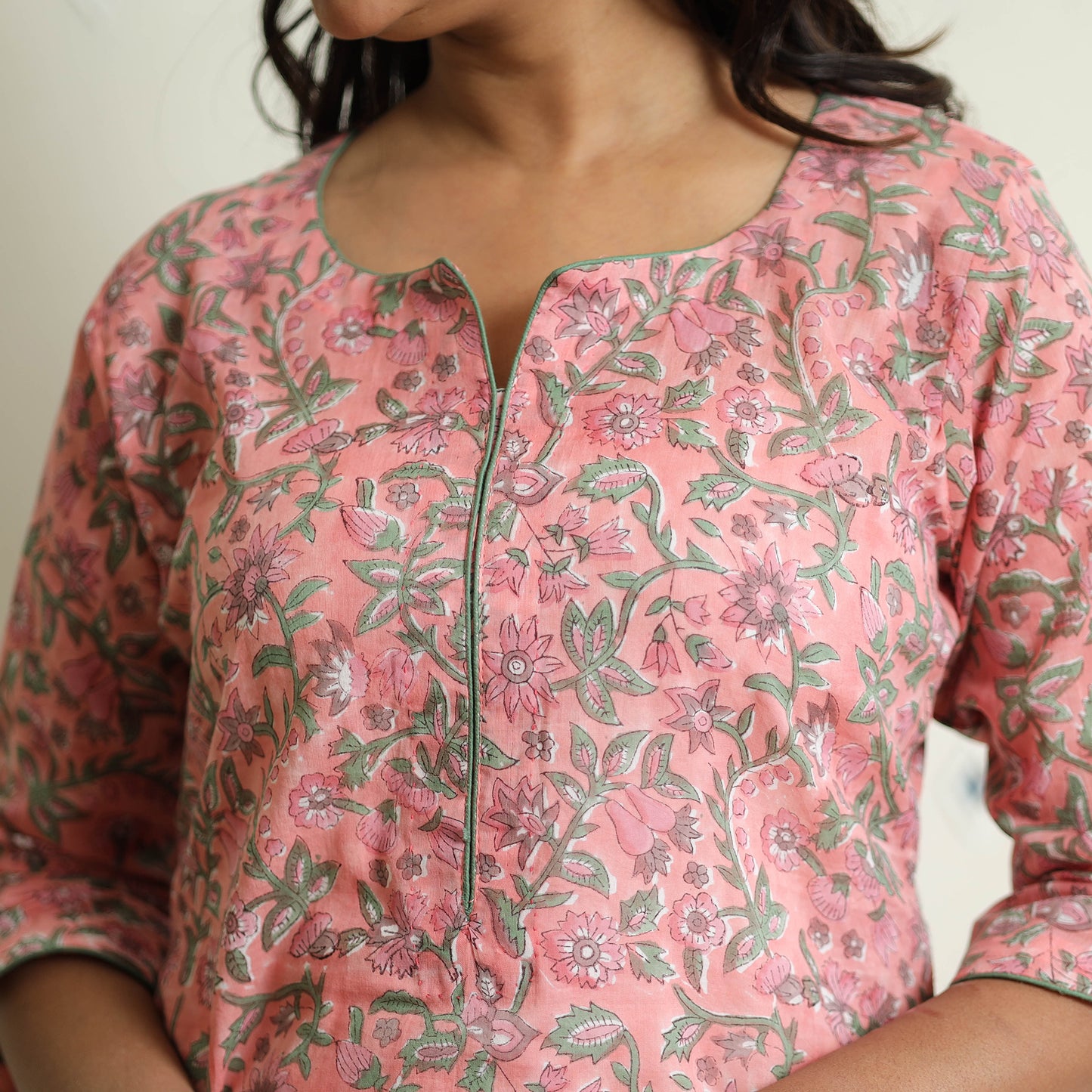 Light Pink - Sanganeri Block Printed Mul Cotton Straight Kurta