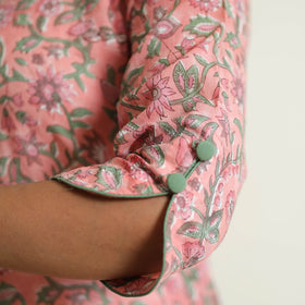 Light Pink - Sanganeri Block Printed Mul Cotton Straight Kurta