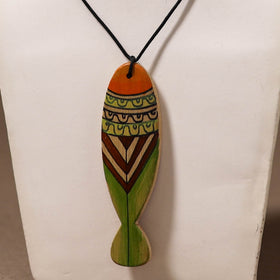 Kerala Mural Handpainted Bamboo Fish Necklace 126