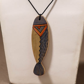 Kerala Mural Handpainted Bamboo Fish Necklace 141