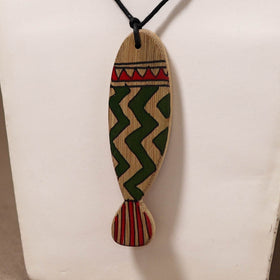 Kerala Mural Handpainted Bamboo Fish Necklace 142