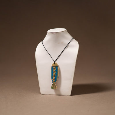Kerala Mural Handpainted Bamboo Fish Necklace 144