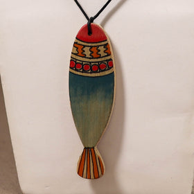 Kerala Mural Handpainted Bamboo Fish Necklace 146