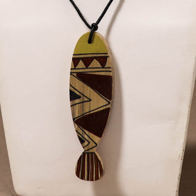 Kerala Mural Handpainted Bamboo Fish Necklace 147