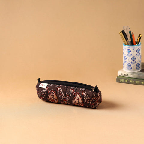 Brown - Handmade Quilted Cotton Pencil Pouch 14
