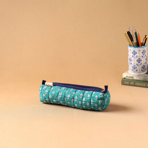 Green - Handmade Quilted Cotton Pencil Pouch 15