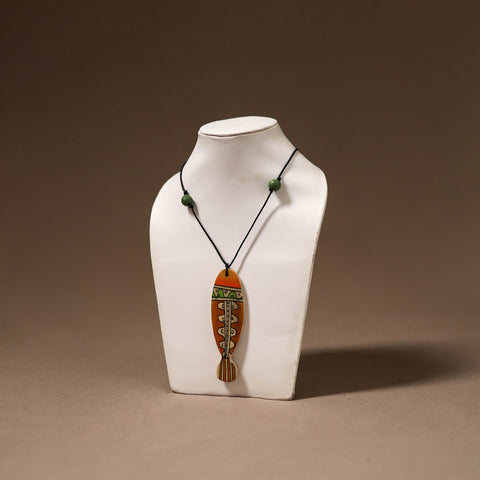 Kerala Mural Handpainted Bamboo Fish Necklace 155