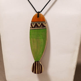 Kerala Mural Handpainted Bamboo Fish Necklace 156