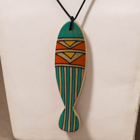Kerala Mural Handpainted Bamboo Fish Necklace 165