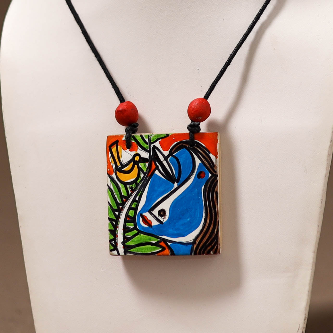 Kerala Mural Handpainted Bamboo Necklace 170