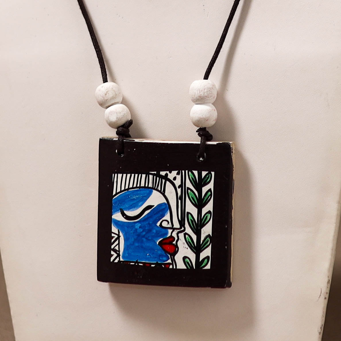 Kerala Mural Handpainted Bamboo Necklace 175