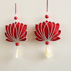 Lotus Hand Embroidered Beadwork Aipan Art Hangings (Set of 2) 01