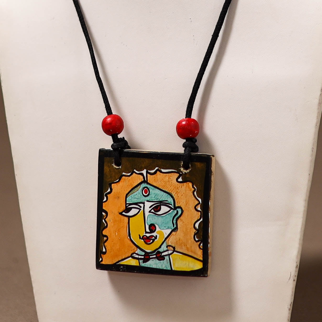 Kerala Mural Handpainted Bamboo Necklace 176