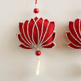 Lotus Hand Embroidered Beadwork Aipan Art Hangings (Set of 2) 01