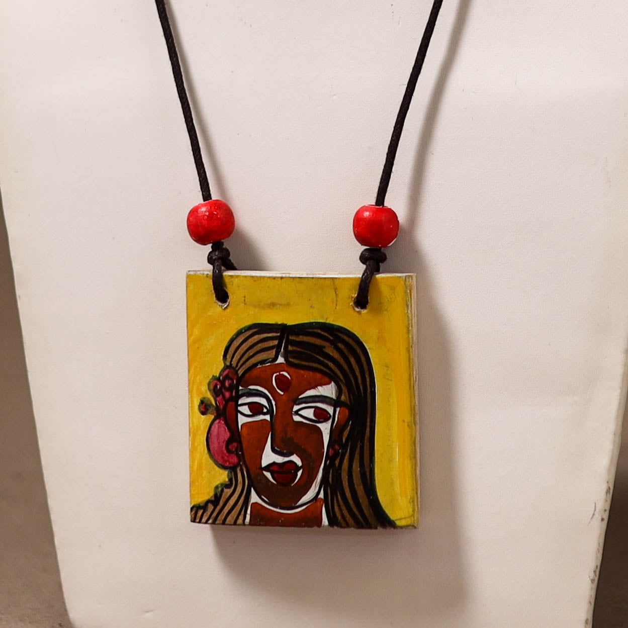 Kerala Mural Handpainted Bamboo Necklace 177