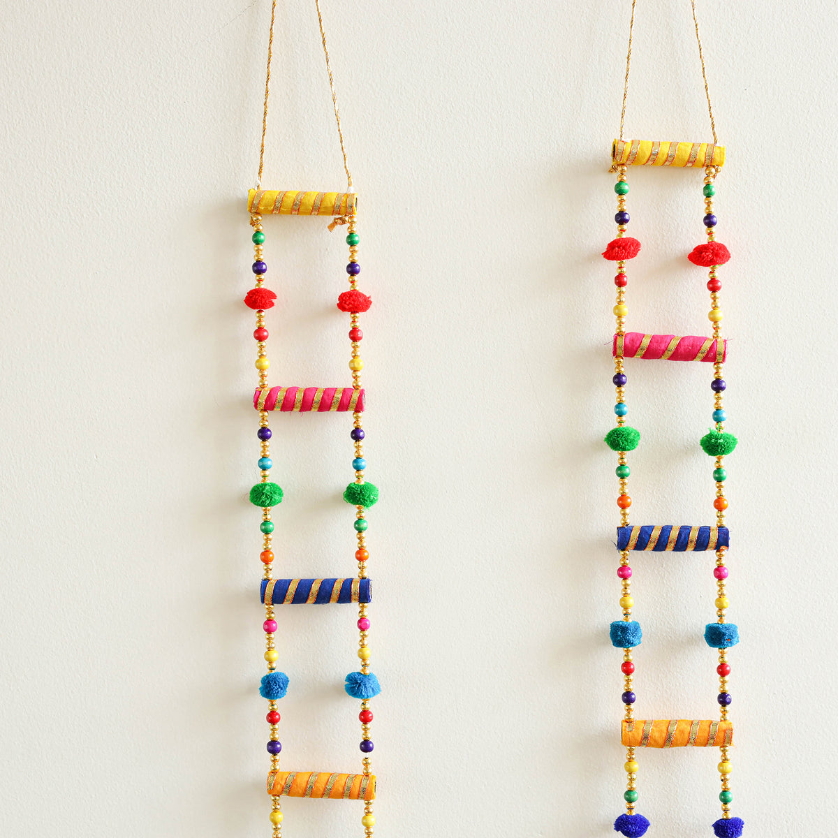 Handmade Gota Patti Hanging with Pom-Pom Beadwork for Festive Decor (Set of 2) 20