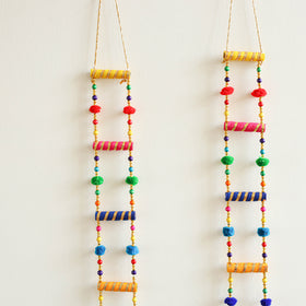 Handmade Gota Patti Hanging with Pom-Pom Beadwork for Festive Decor (Set of 2) 20