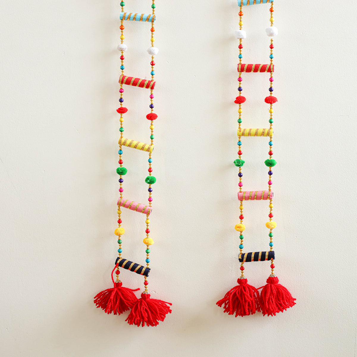 Handmade Gota Patti Hanging with Pom-Pom Beadwork for Festive Decor (Set of 2) 20