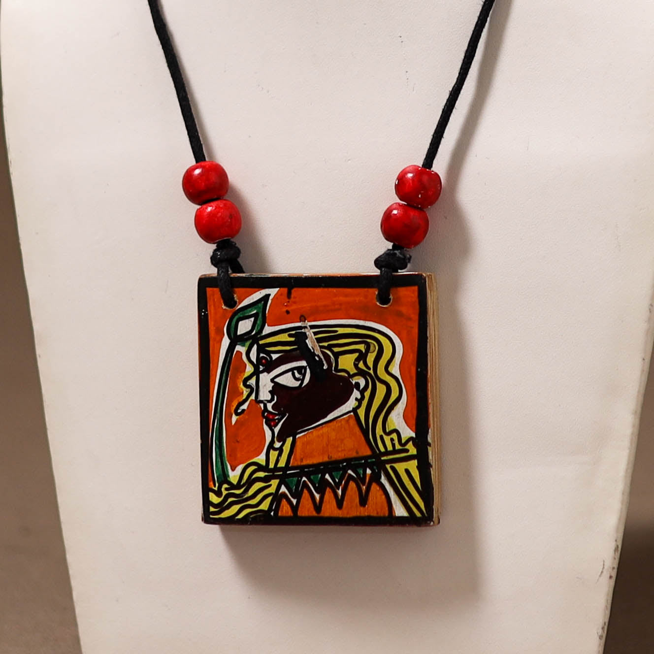 Kerala Mural Handpainted Bamboo Necklace 183